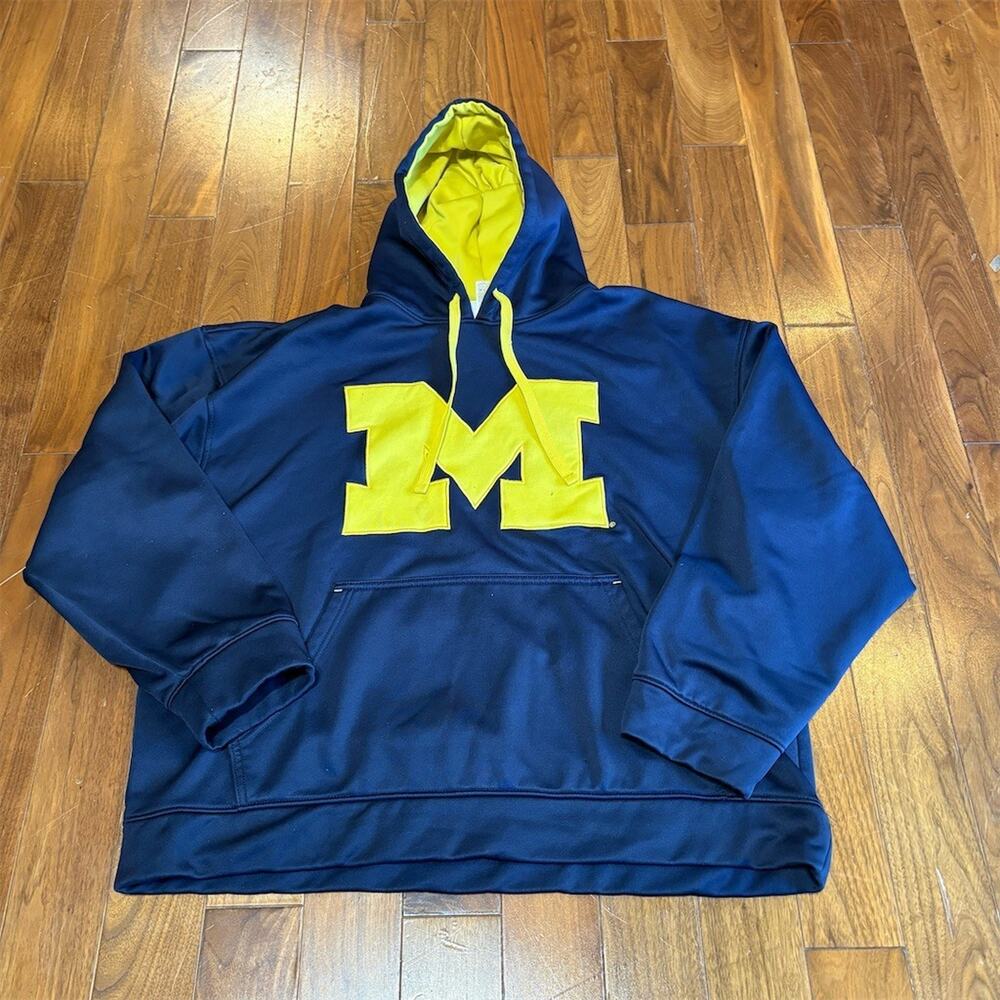 Majestic Michigan Wolverines Hoodie Mens XL Navy Yellow Pullover Big M